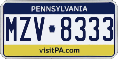 PA license plate MZV8333