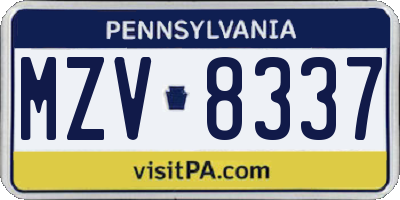 PA license plate MZV8337