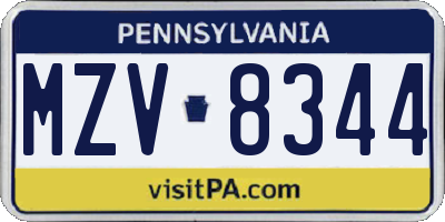 PA license plate MZV8344