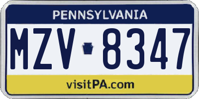 PA license plate MZV8347