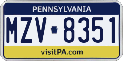 PA license plate MZV8351