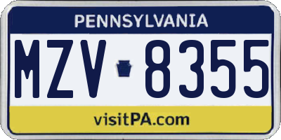 PA license plate MZV8355