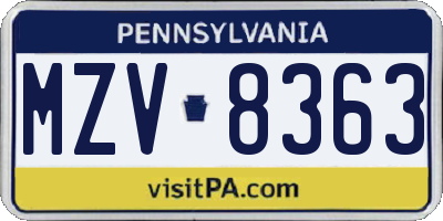 PA license plate MZV8363