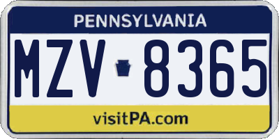 PA license plate MZV8365