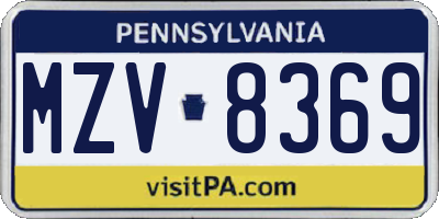 PA license plate MZV8369