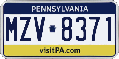 PA license plate MZV8371