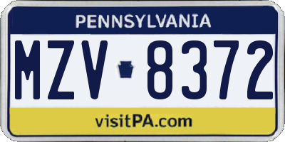 PA license plate MZV8372