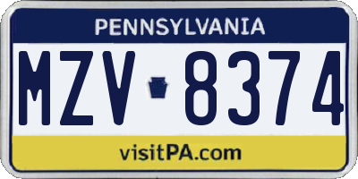 PA license plate MZV8374