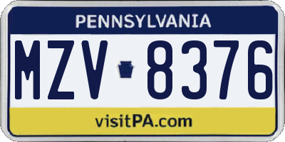 PA license plate MZV8376