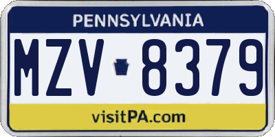 PA license plate MZV8379