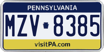 PA license plate MZV8385