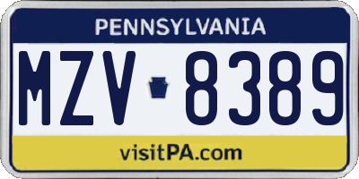 PA license plate MZV8389