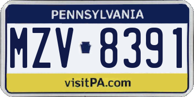 PA license plate MZV8391
