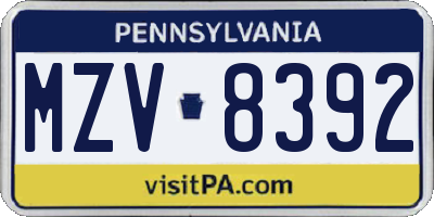 PA license plate MZV8392