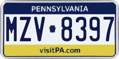 PA license plate MZV8397