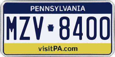 PA license plate MZV8400