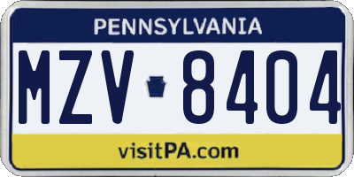 PA license plate MZV8404
