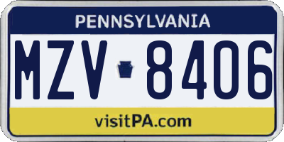 PA license plate MZV8406