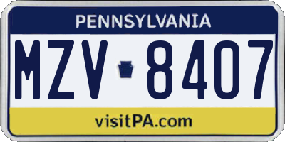 PA license plate MZV8407