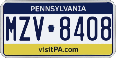 PA license plate MZV8408