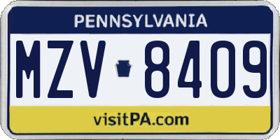 PA license plate MZV8409