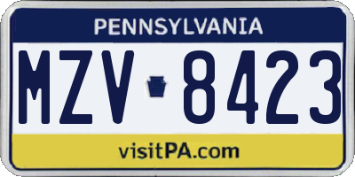 PA license plate MZV8423