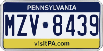 PA license plate MZV8439