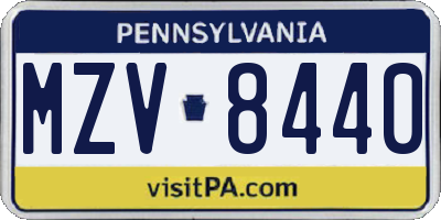 PA license plate MZV8440