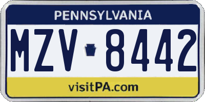 PA license plate MZV8442