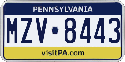 PA license plate MZV8443
