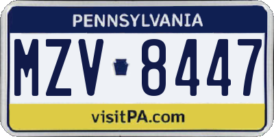 PA license plate MZV8447