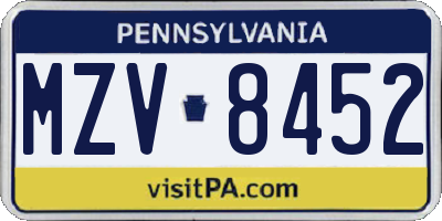 PA license plate MZV8452