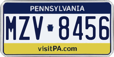PA license plate MZV8456