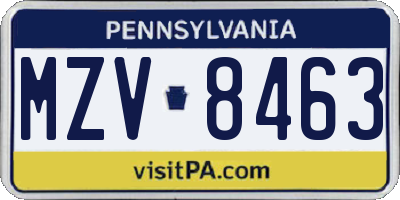 PA license plate MZV8463