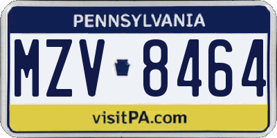 PA license plate MZV8464