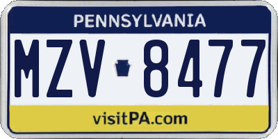 PA license plate MZV8477