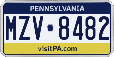PA license plate MZV8482