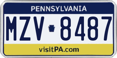 PA license plate MZV8487