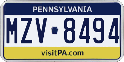 PA license plate MZV8494