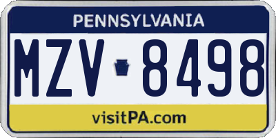 PA license plate MZV8498