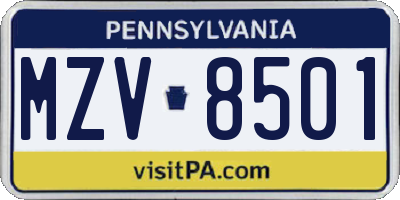 PA license plate MZV8501