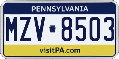 PA license plate MZV8503
