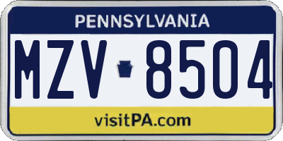 PA license plate MZV8504