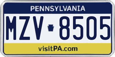 PA license plate MZV8505