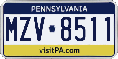 PA license plate MZV8511