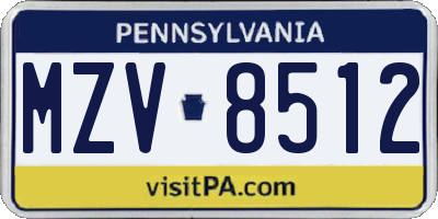 PA license plate MZV8512