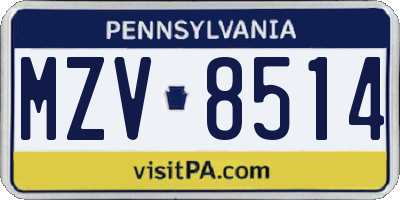 PA license plate MZV8514