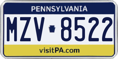 PA license plate MZV8522