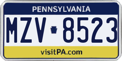 PA license plate MZV8523