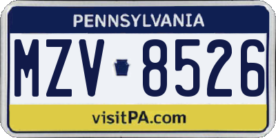 PA license plate MZV8526